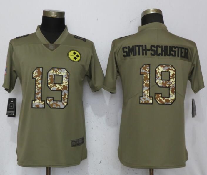 Women Pittsburgh Steelers #19 Smith-schuster Olive Camo Carson Nike Salute to Service Player NFL Jerseys->women nfl jersey->Women Jersey